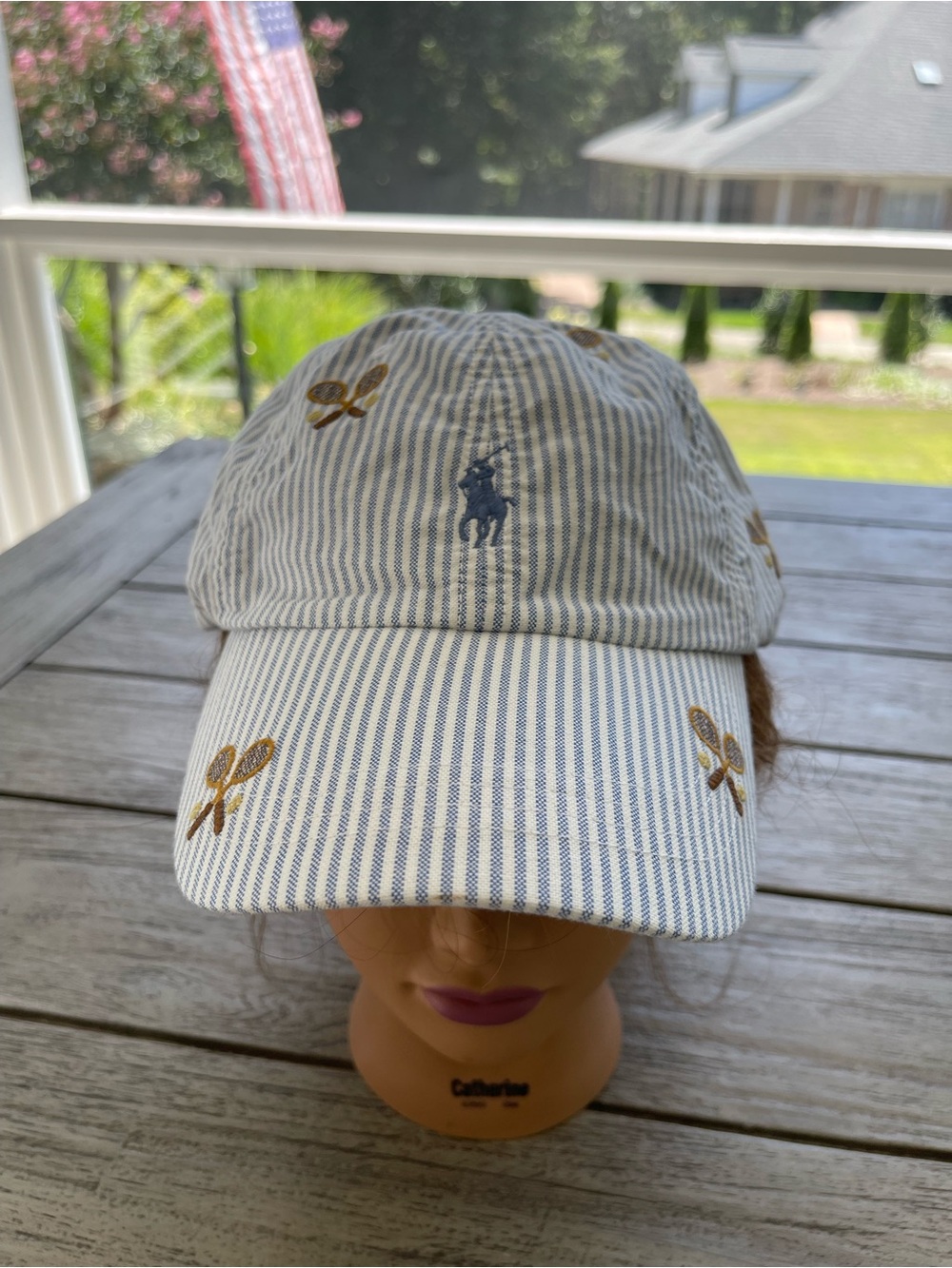 Polo by Ralph Lauren Adult Blue Striped Tennis Racket & Ball Cap NWT